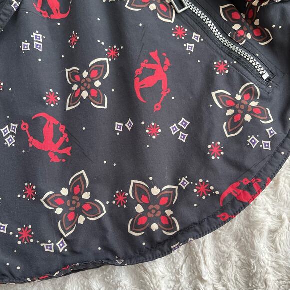 LL Bean Ski pullover anorak jacket shell coat snowflake‎ skiier boho black red S - Picture 9 of 17